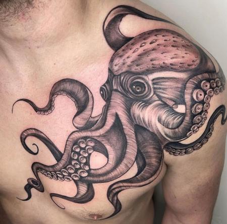 Body Part Chest Tattoos for Men - Dayton Smith Octopus